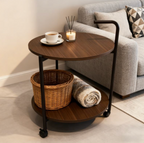 Modern 2-Tier Round Wooden Mobile Coffee Table