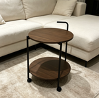 Modern 2-Tier Round Wooden Mobile Coffee Table