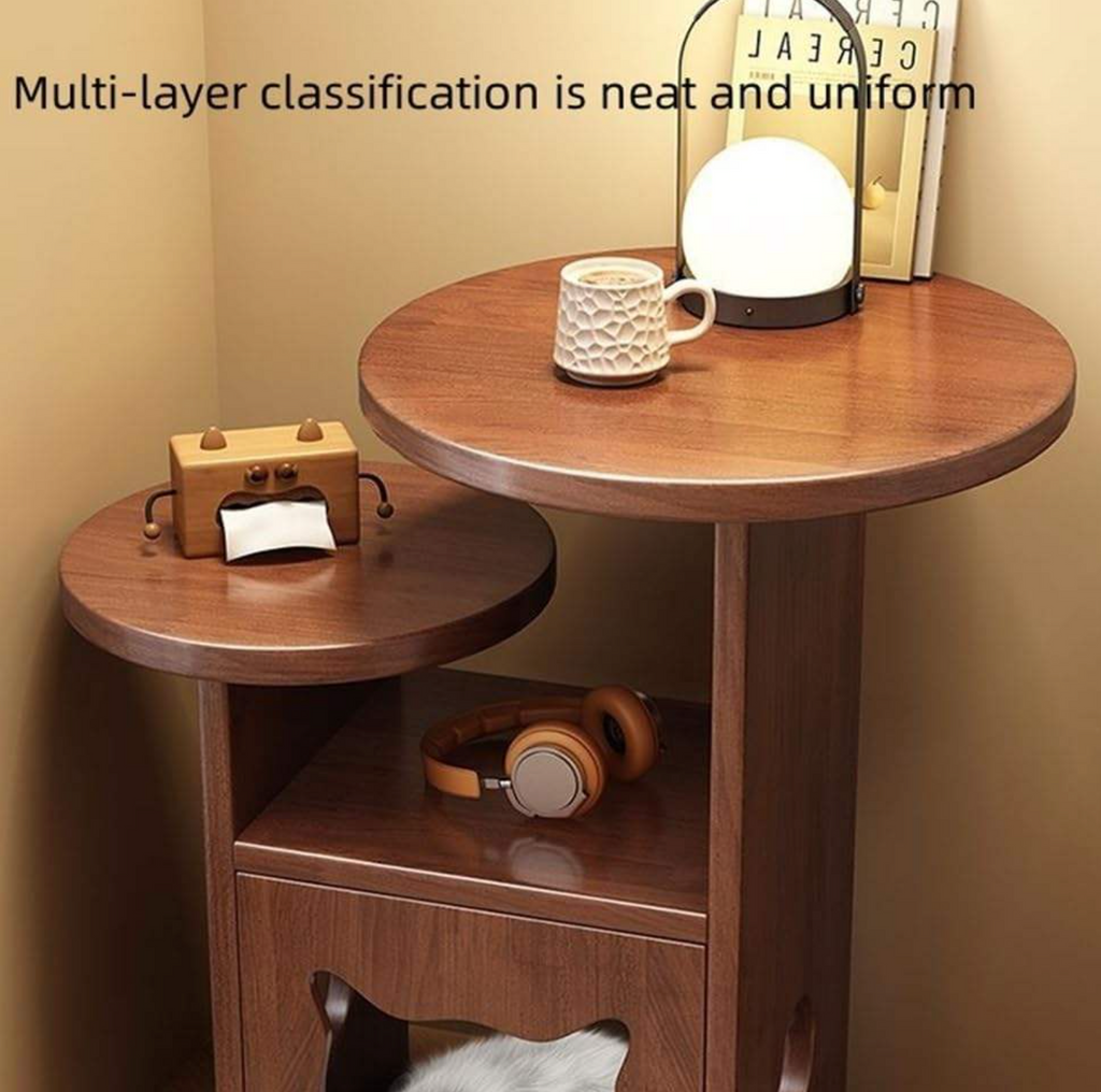 Brown Modern Solid Wood Round Nightstand