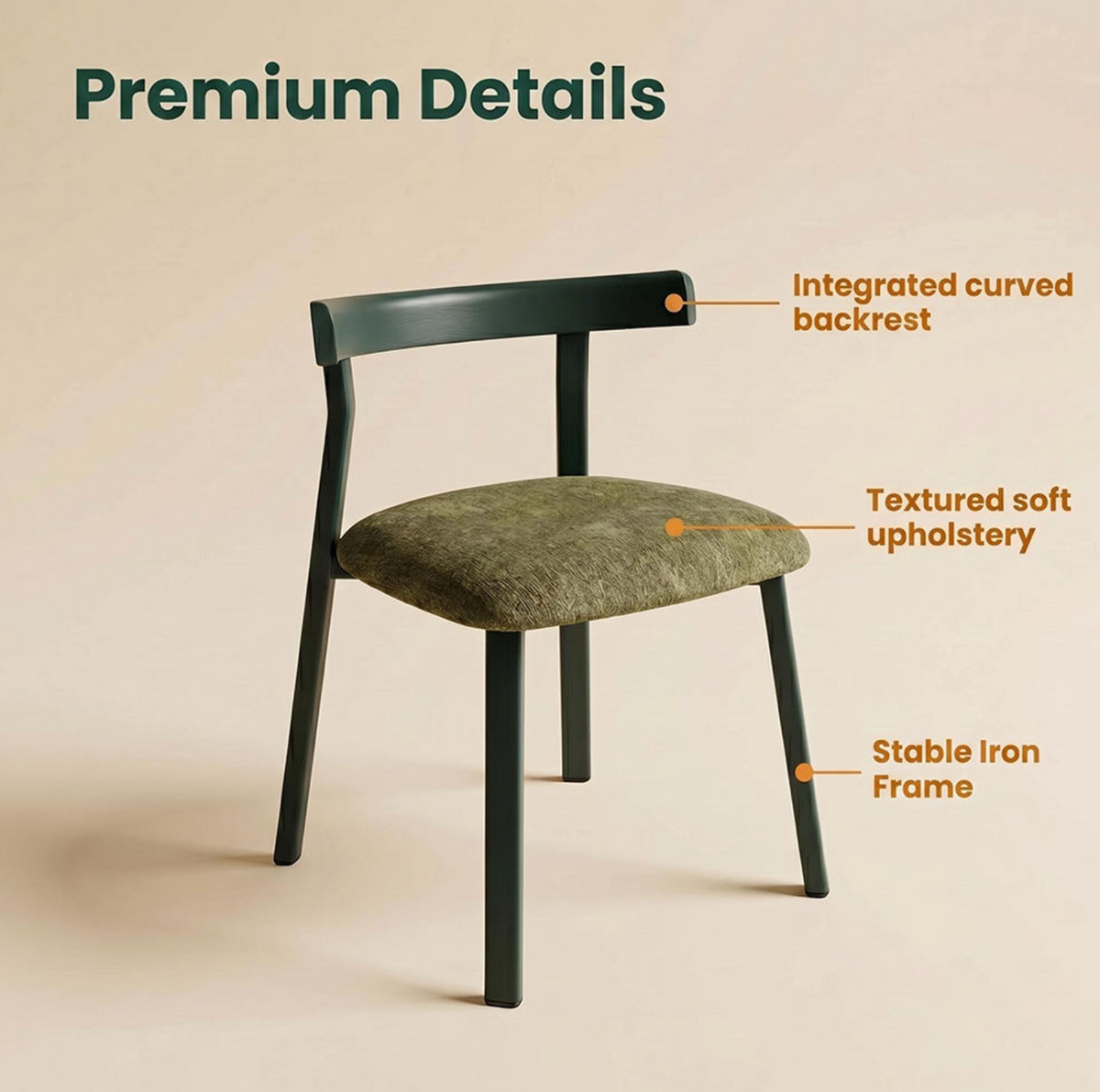 Modern Dining Chair with Metal Legs & Fabric Cushioned Seat