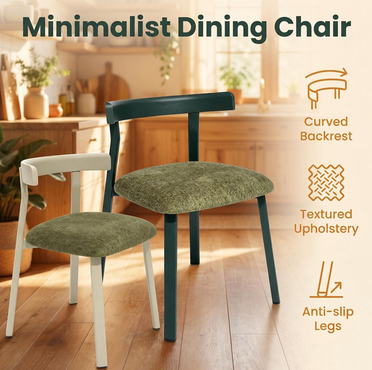 Modern Dining Chair with Metal Legs & Fabric Cushioned Seat