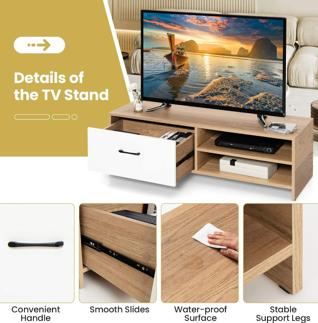 Modern 55-Inch TV Stand with Drawer & 2-Tier Storage