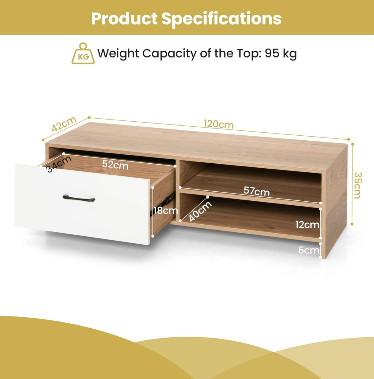 Modern 55-Inch TV Stand with Drawer & 2-Tier Storage