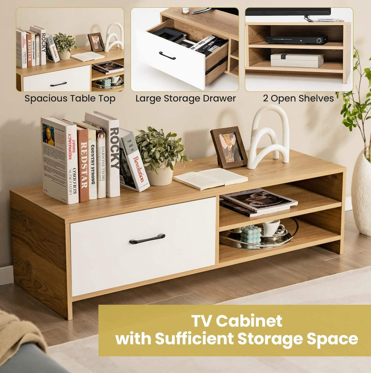 Modern 55-Inch TV Stand with Drawer & 2-Tier Storage