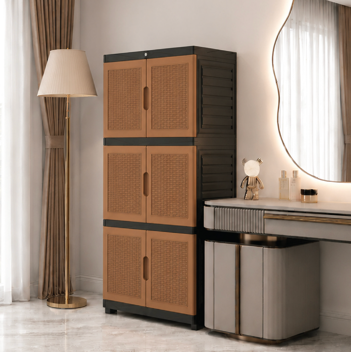 3-Stack Plastic Wardrobe with Double Shaker Rattan Doors