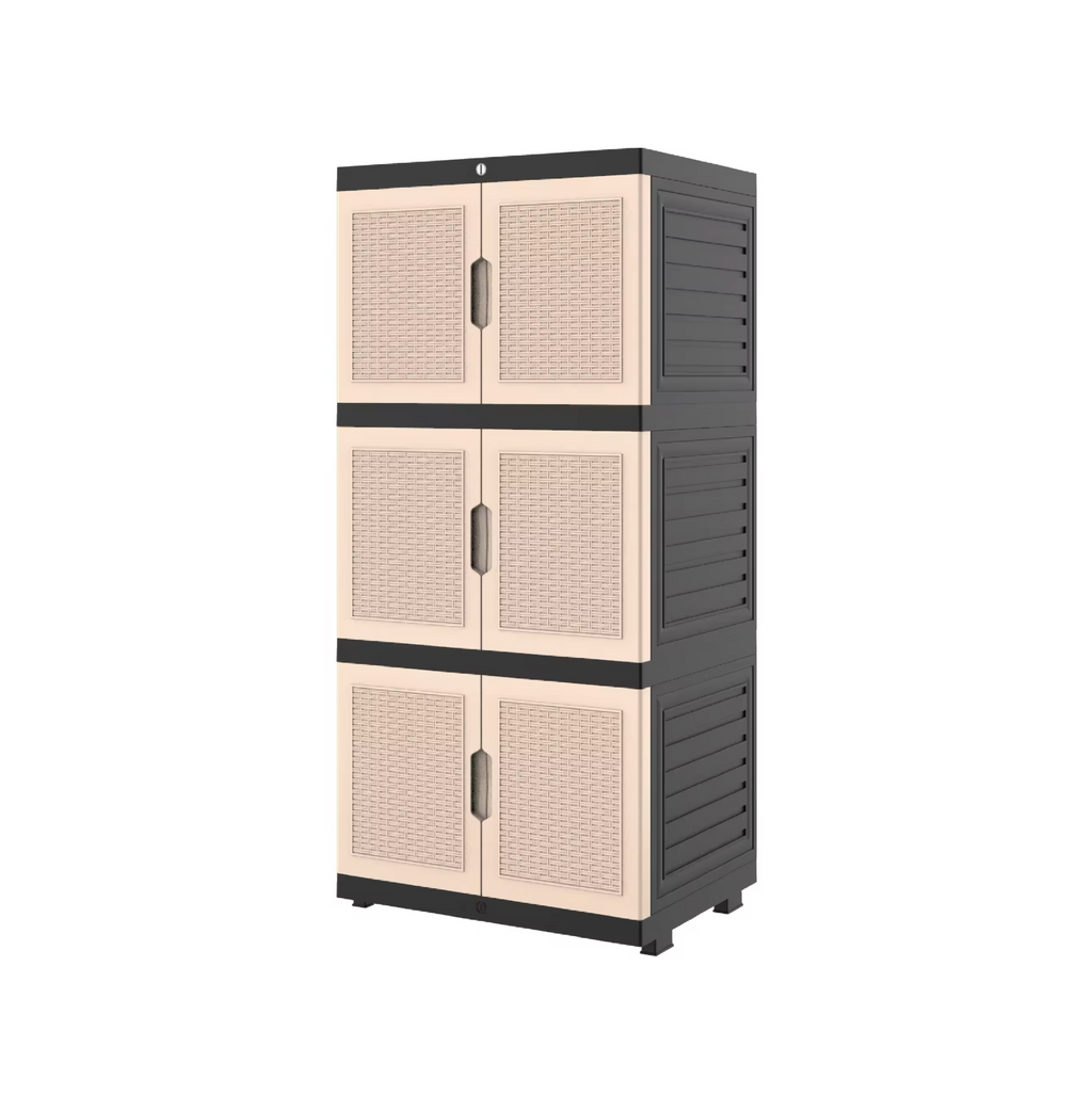 3-Stack Plastic Wardrobe with Double Shaker Rattan Doors