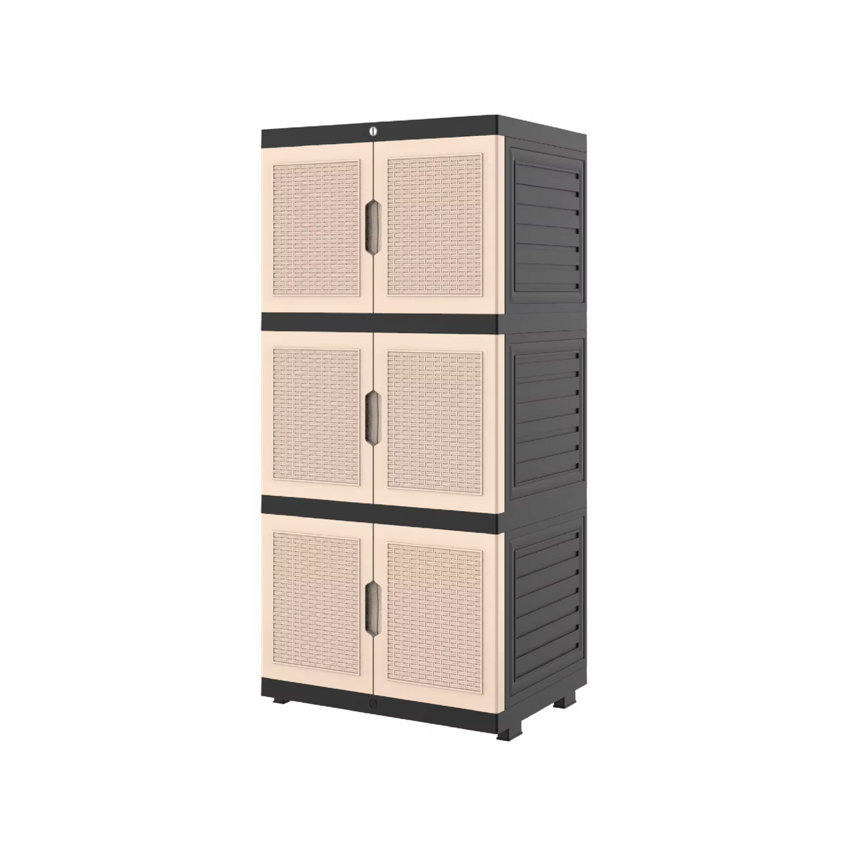 3-Stack Plastic Wardrobe with Double Shaker Rattan Doors
