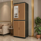 Plastic Rattan Wardrobe with Lockable Doors & Mirror