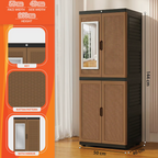 Plastic Rattan Wardrobe with Lockable Doors & Mirror