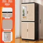 Plastic Rattan Wardrobe with Lockable Doors & Mirror