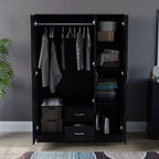Mirrored Wardrobe with 3 Doors, 2 Drawers, Shelf & Hanging Rail