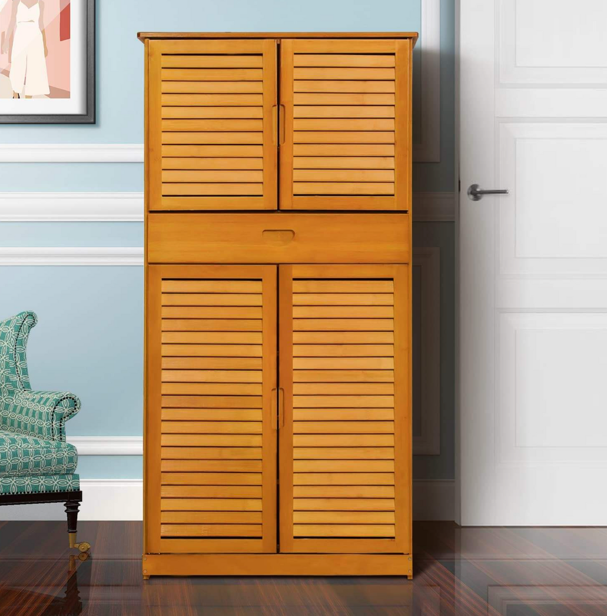 Bamboo Shoe Rack Cabinet with 6-Tier Storage & 4 Doors