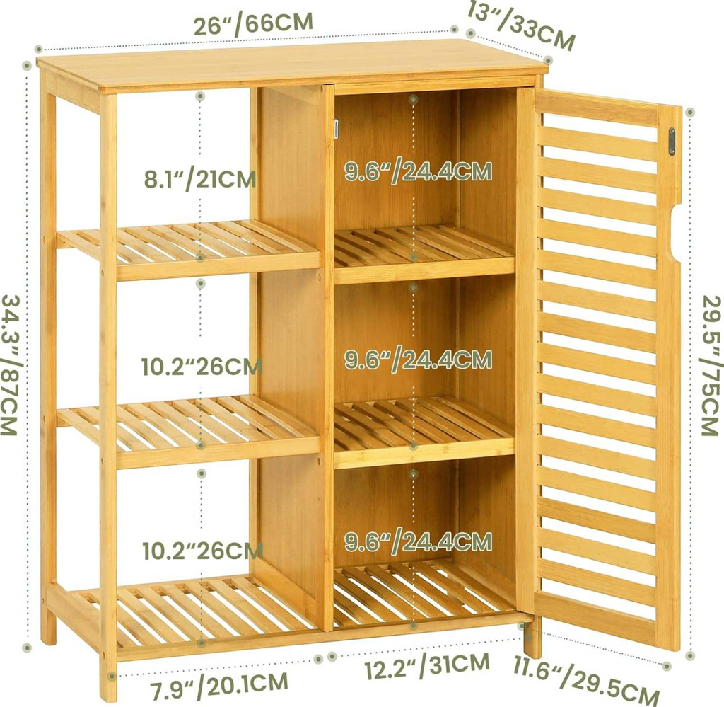 Bamboo Storage Cabinet with Doors & 3 Side Shelves
